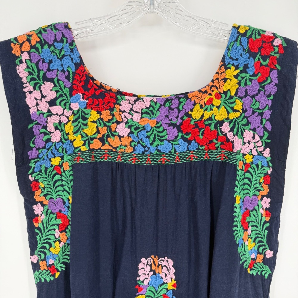 J. Marie Sarah Mini Dress Navy Blue Multicolor Floral Embroidered Sleeveless S - Picture 7 of 13